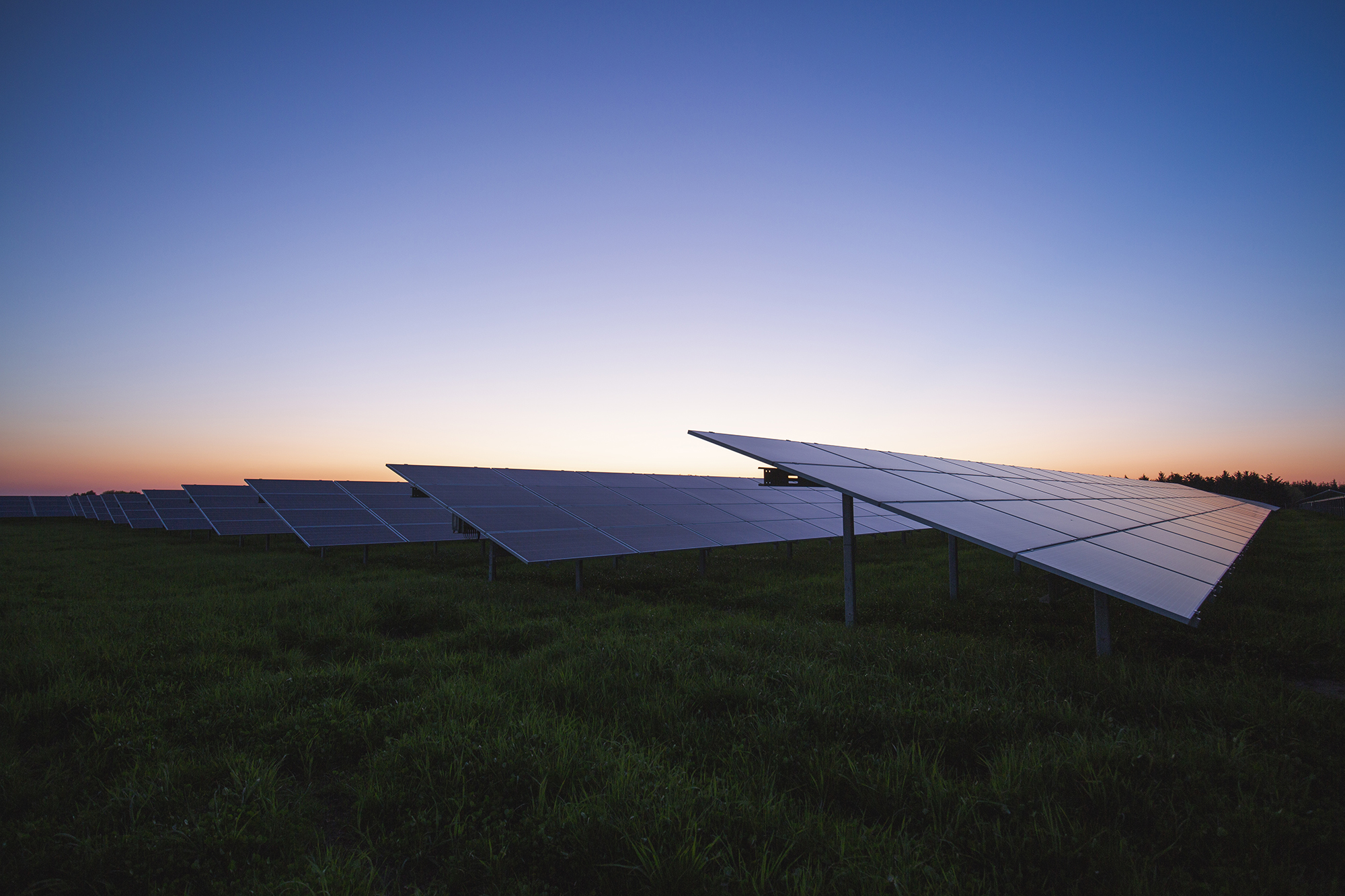 Image of solar park at sunset